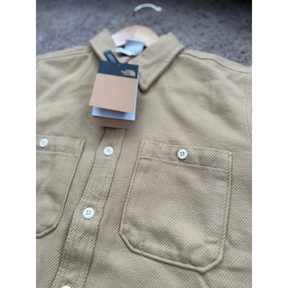 NWT The North Face Mens Twill Flannel Shirt Button Front Tan Stone Small‎ $100